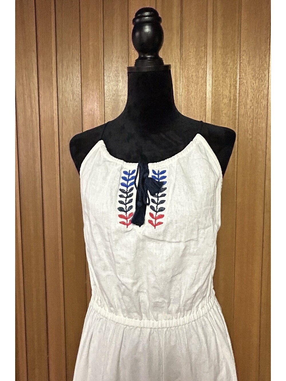 J.Crew Linen Halter Maxi Dress Womens Small Embroidered Elastic Waist